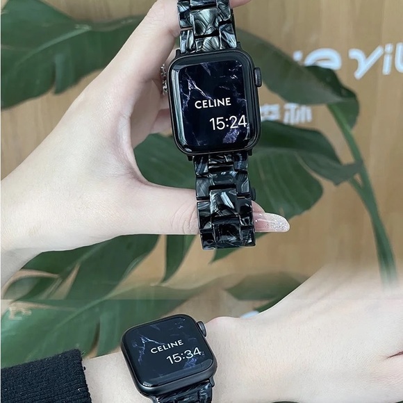 NEW Resin Black Marble Strap Band for Apple Watch - Picture 3 of 4